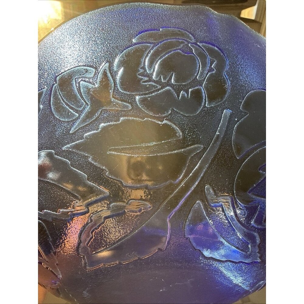 Arcoroc France Blue Glass Floral Scalloped Serving Salad Bowl Cobalt - Picture 9 of 14